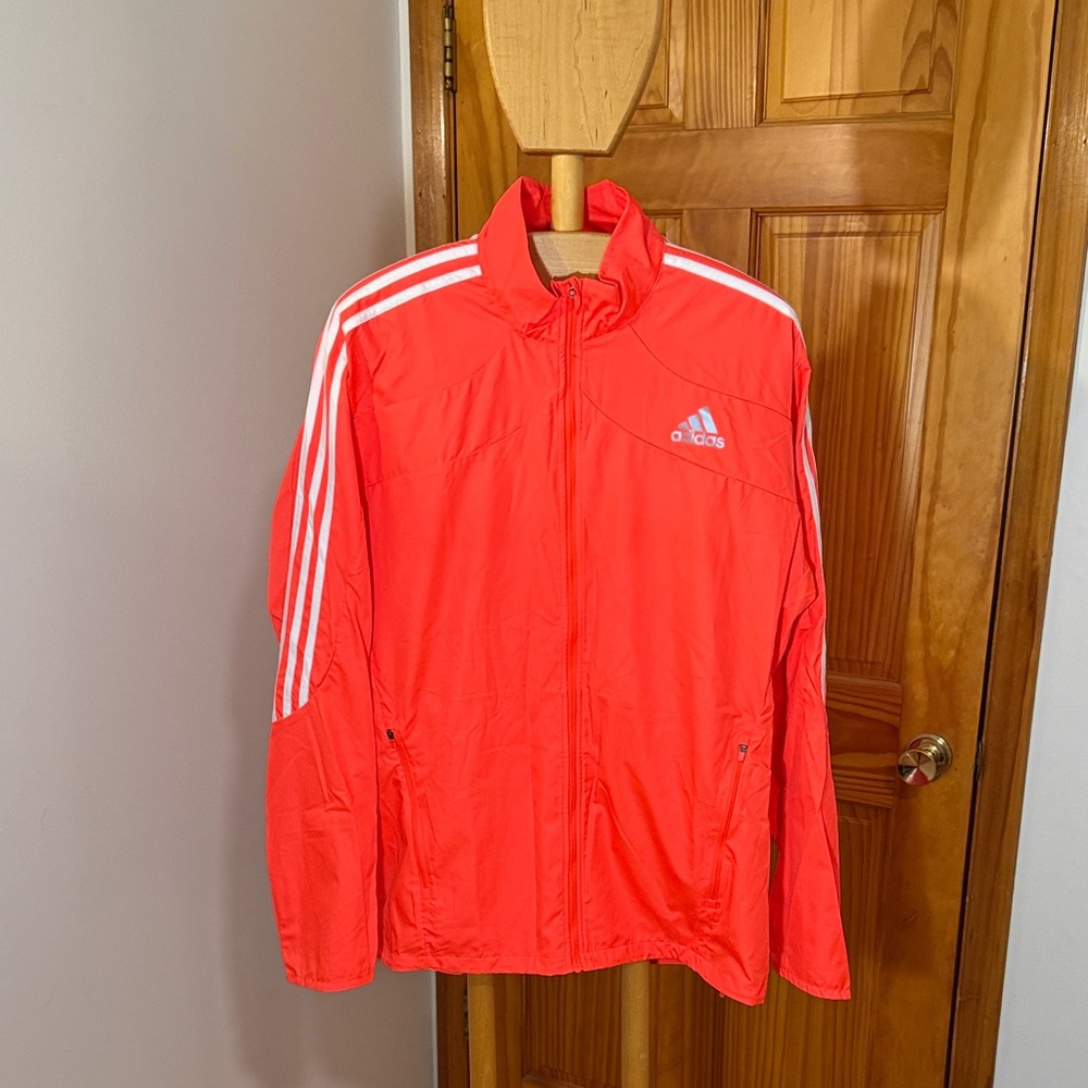 Adidas Bright Red Track Jacket with White Stripes